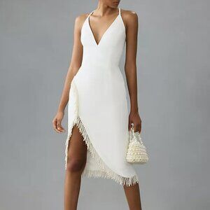 Anthropologie HELSI V-NECK PEARL-TRIMMED DRESS